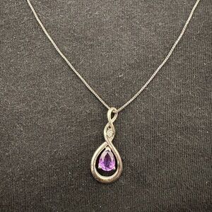 925 Sterling Silver Amethyst Diamond Pendant Necklace